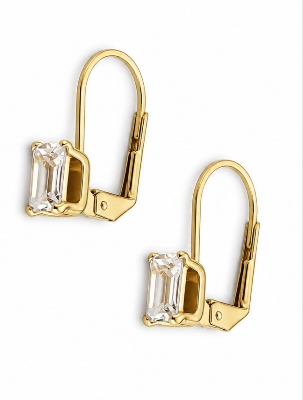 Vtg Goldtone Crystal Dangle Leverback Hook Dangle Earrings